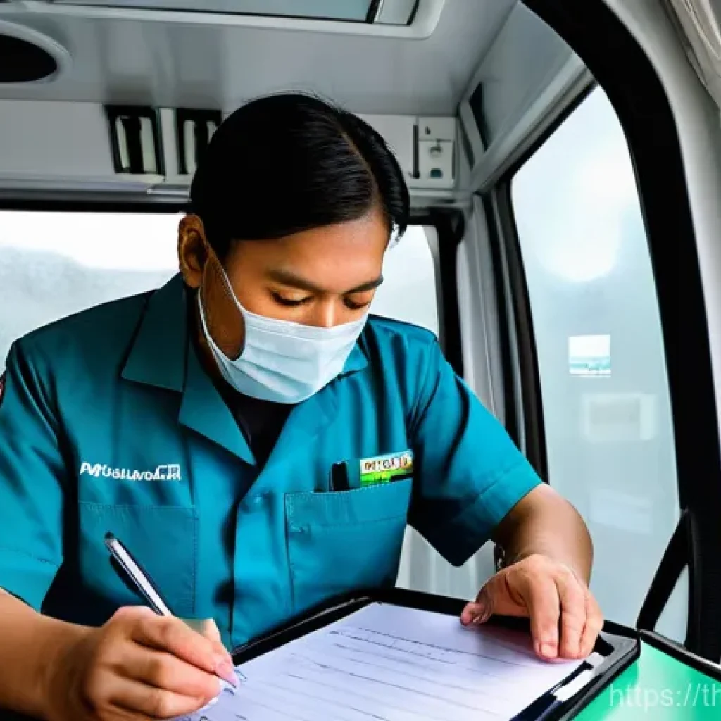 응급구조사와 출동 중 기록 관리 - **Prompt: "A Thai emergency medical services (EMS) paramedic, wearing a standard uniform and a medic...