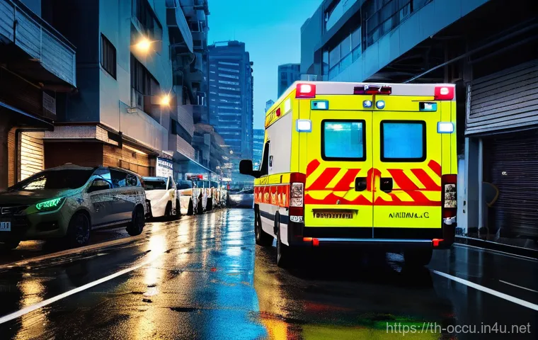 응급구조사와 출동 중 기록 관리 - **Prompt: "A Thai EMS paramedic, wearing a modern uniform and a medical mask, is efficiently inputti...