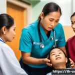 응급구조사와 환자 가족 지원 전략 - A compassionate emergency medical technician (EMT) gently comforting a worried Thai family in a hosp...