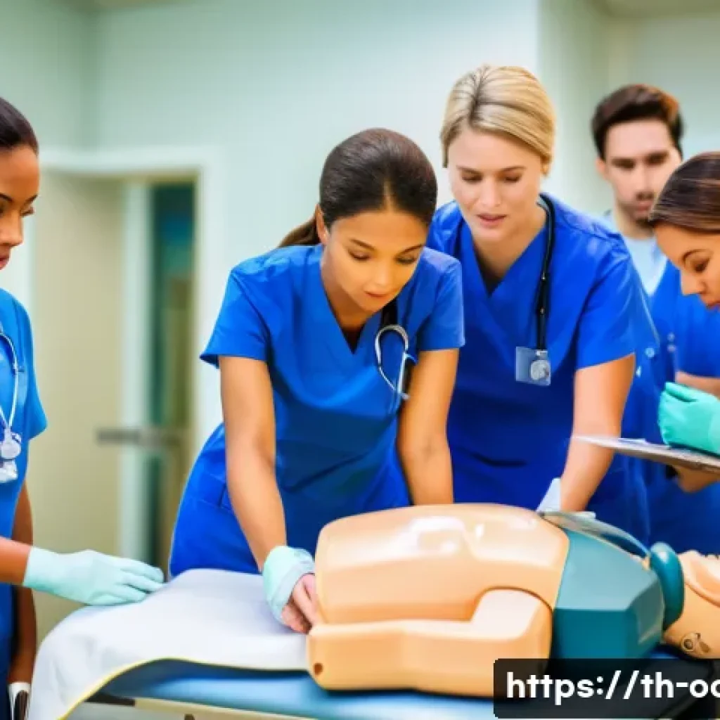 응급구조사 실습생 멘토링 사례 - A compassionate emergency nurse mentor demonstrating CPR technique on a medical training dummy in a ...
