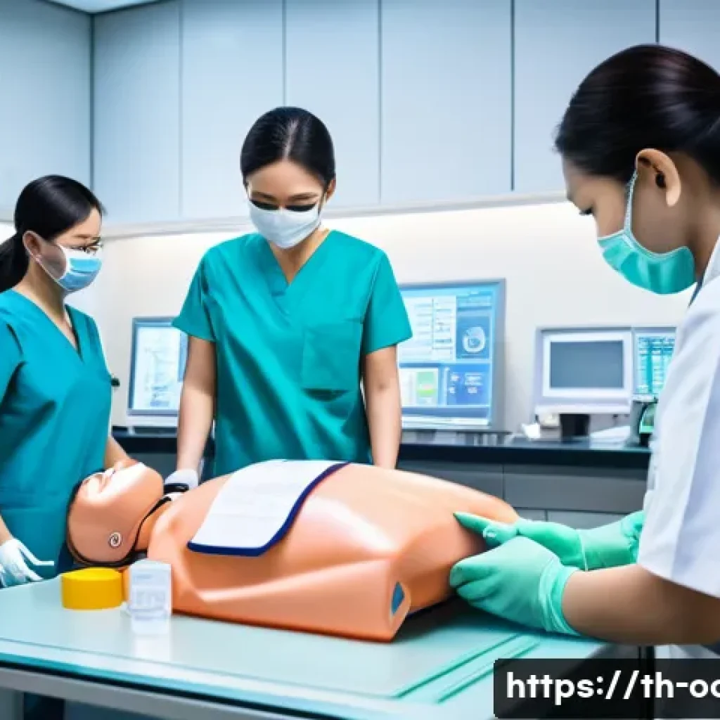 응급구조사 커리어패스 - A detailed scene inside a busy Thai emergency room featuring a professional emergency nurse in moder...