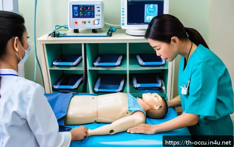 응급구조사 자격시험 난이도 - A professional emergency nurse in a modern Thai hospital emergency room, wearing clean and properly ...