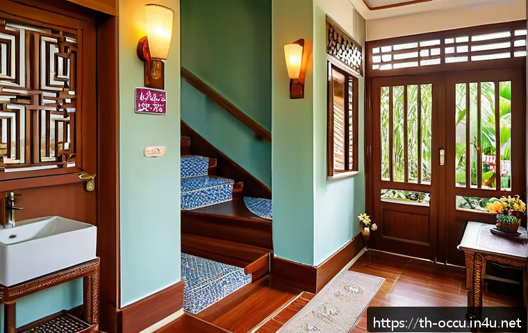응급구조사와 고령화 사회 - A cozy and safe elderly-friendly home interior in Thailand, featuring sturdy handrails in the bathro...