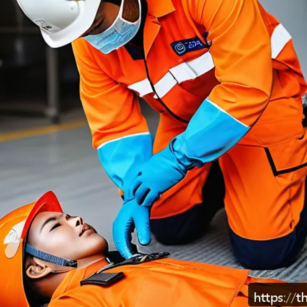 응급구조사 면접 질문 - A confident Thai emergency rescue worker in a bright orange and reflective safety uniform, wearing a...