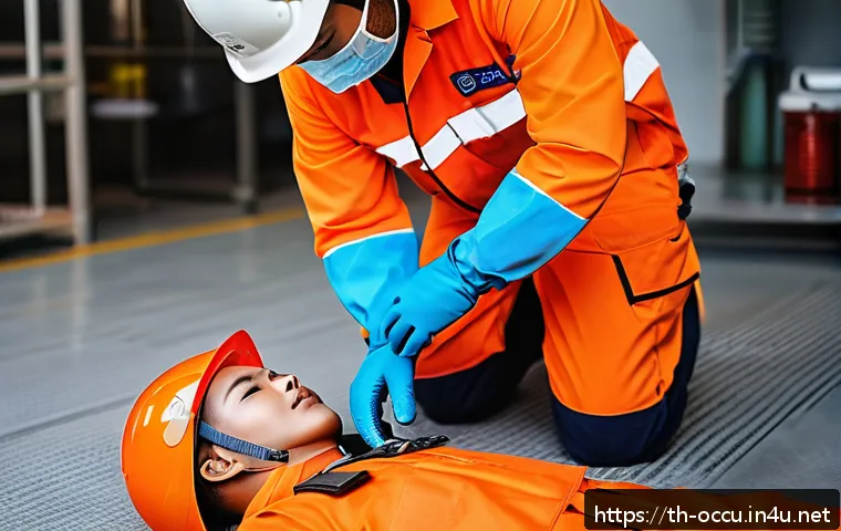 응급구조사 면접 질문 - A confident Thai emergency rescue worker in a bright orange and reflective safety uniform, wearing a...