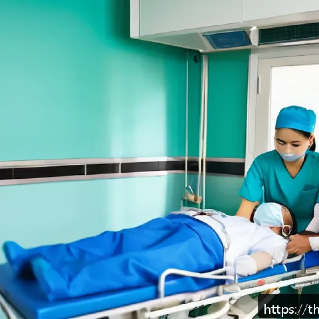 응급구조사와 환자 이동 기술 - A detailed scene inside a modern Thai hospital emergency room showing a medical team carefully lifti...