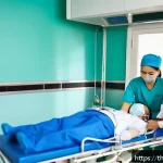 응급구조사와 환자 이동 기술 - A detailed scene inside a modern Thai hospital emergency room showing a medical team carefully lifti...